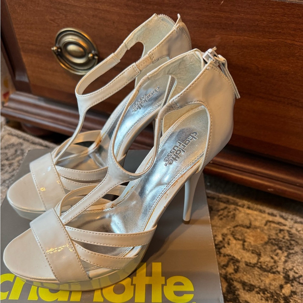 White Zipper Back High Heels